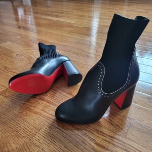 Christian Louboutin Black and Red Heeled Boots with Signature Sole